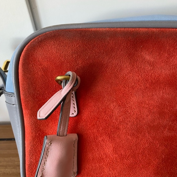 J. Crew Colorblock Crossbody Bag Blue Pink Suede Leather Small Gold Hardware - Picture 2 of 9